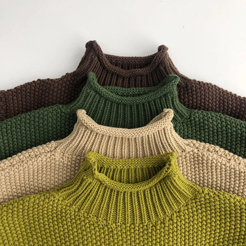 Kids ribbed turtleneck sweater with soft cotton blend in vintage knit style