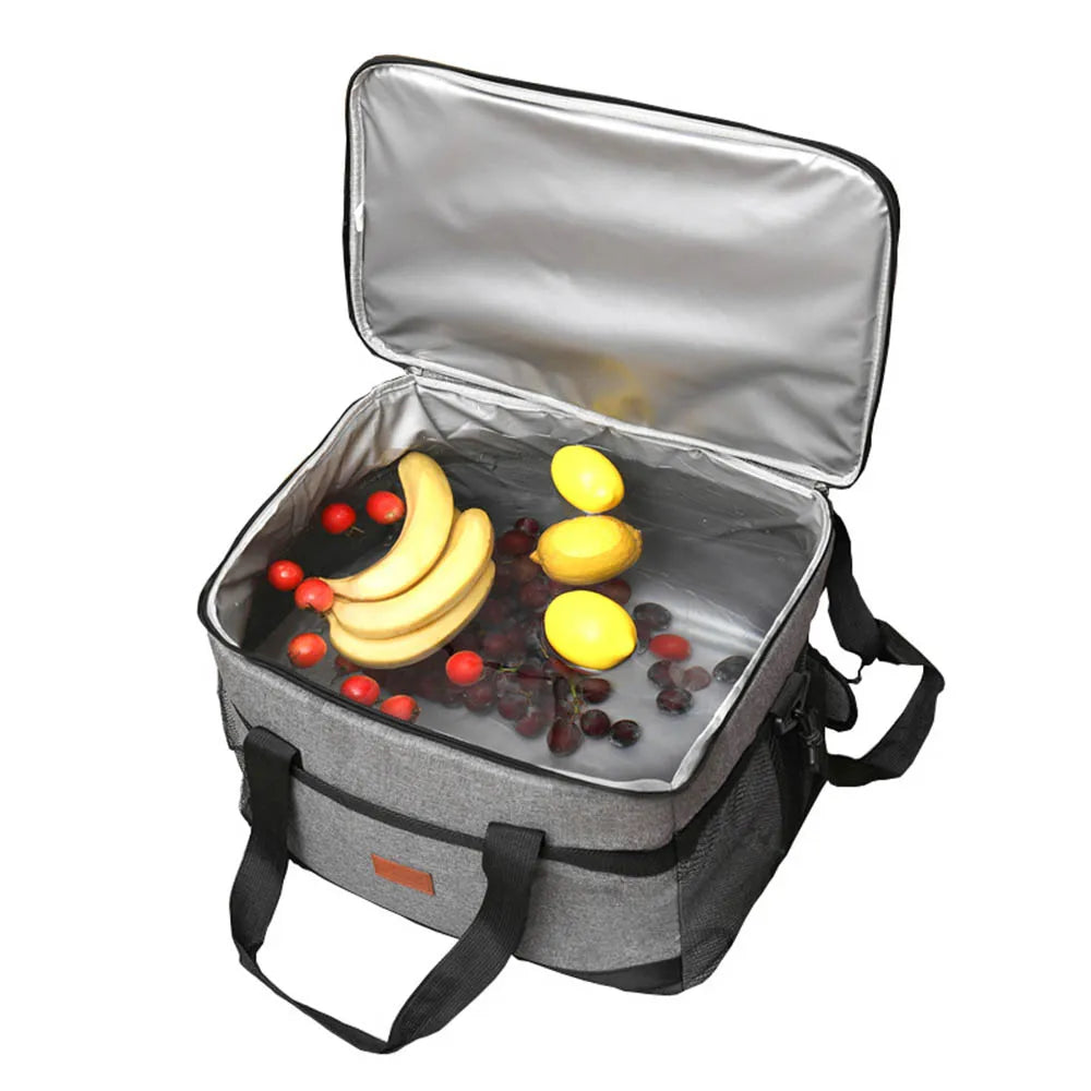 Large collapsible cooler bag with padded handles and shoulder strap