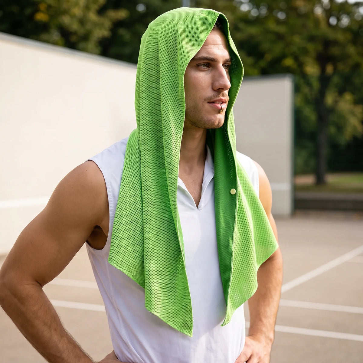 Cooling blankets with integrated hood, snap fasteners, quick-dry fabric