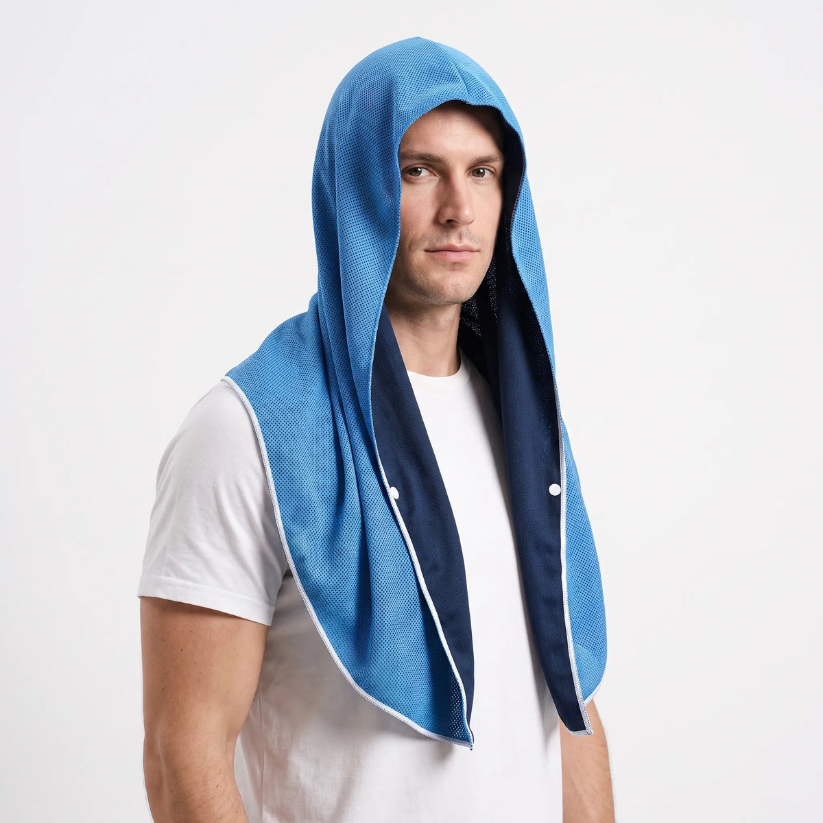 Cooling blankets with integrated hood, snap fasteners, quick-dry fabric