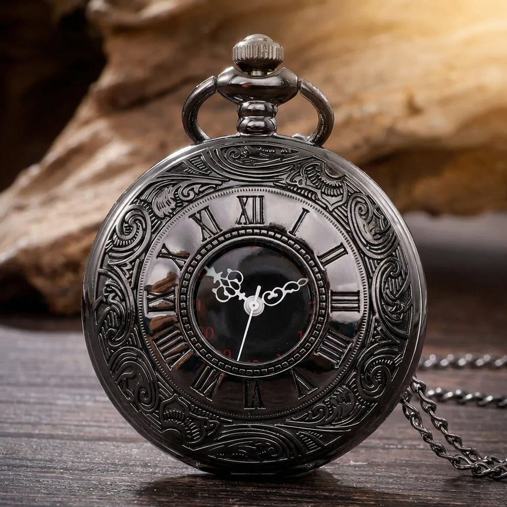 Vintage pocket watch with Roman numerals and engraved case