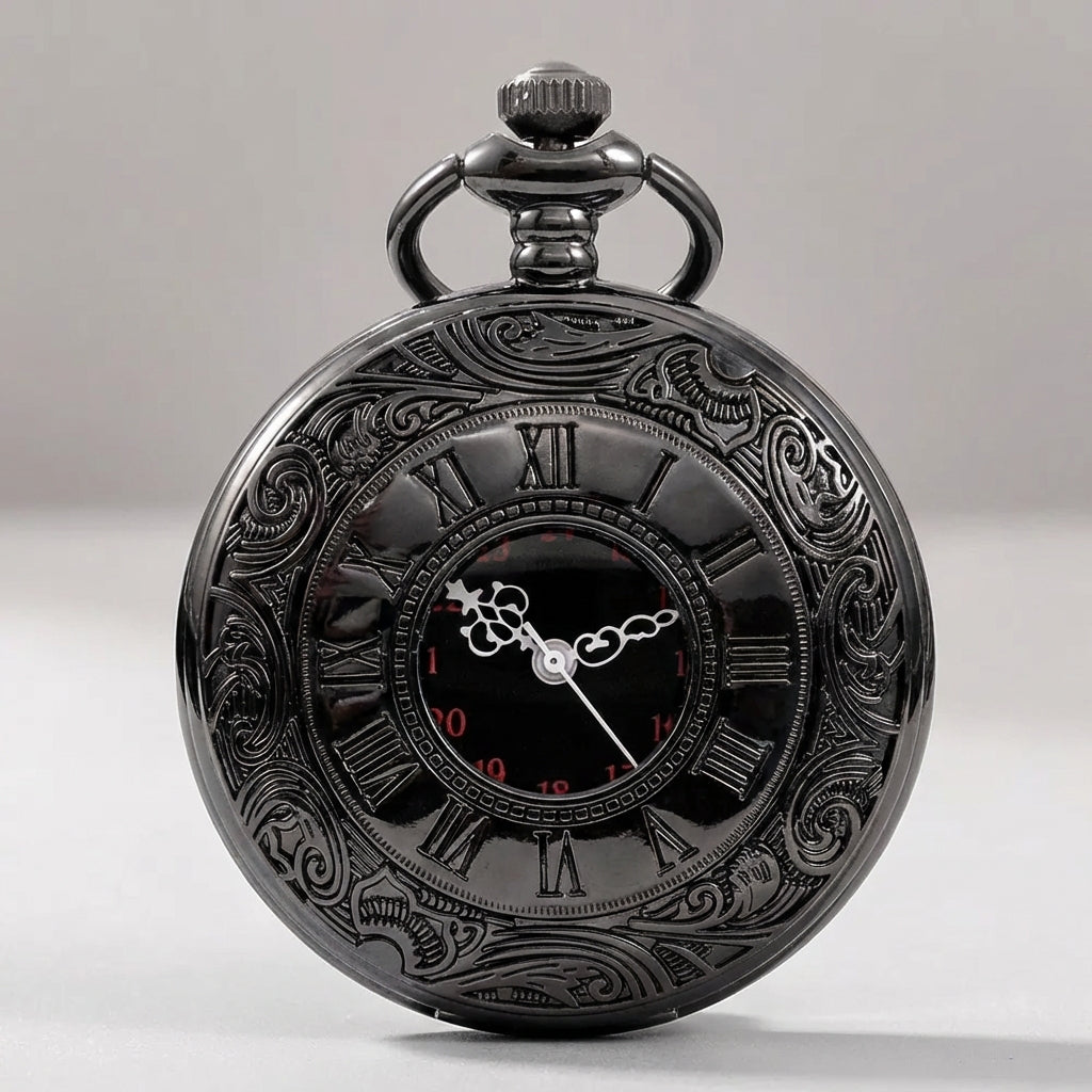 Vintage pocket watch with Roman numerals and engraved case