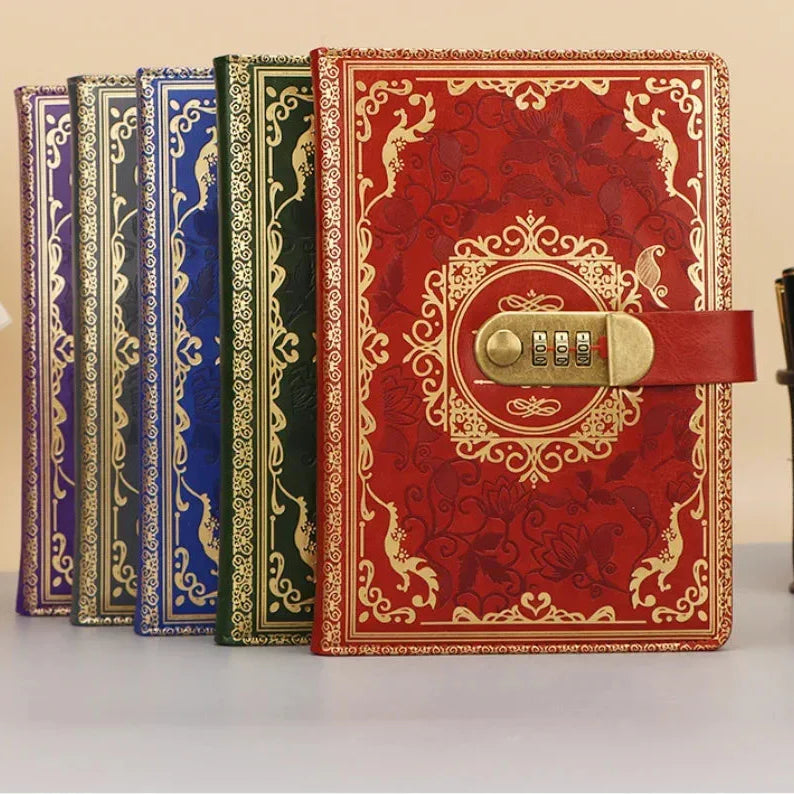 A5 vintage journal with combination lock secure closure