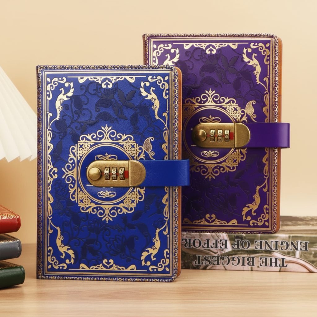 A5 vintage journal with combination lock secure closure