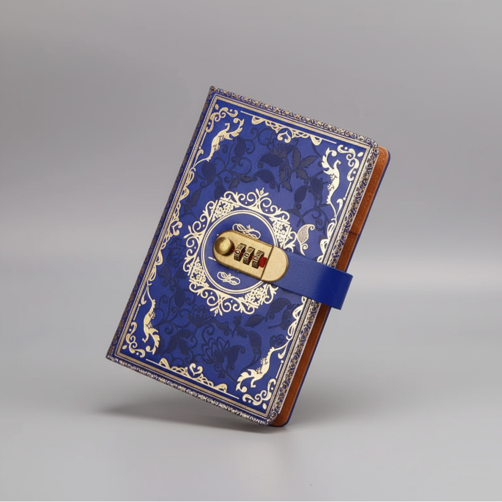 A5 vintage journal with combination lock secure closure