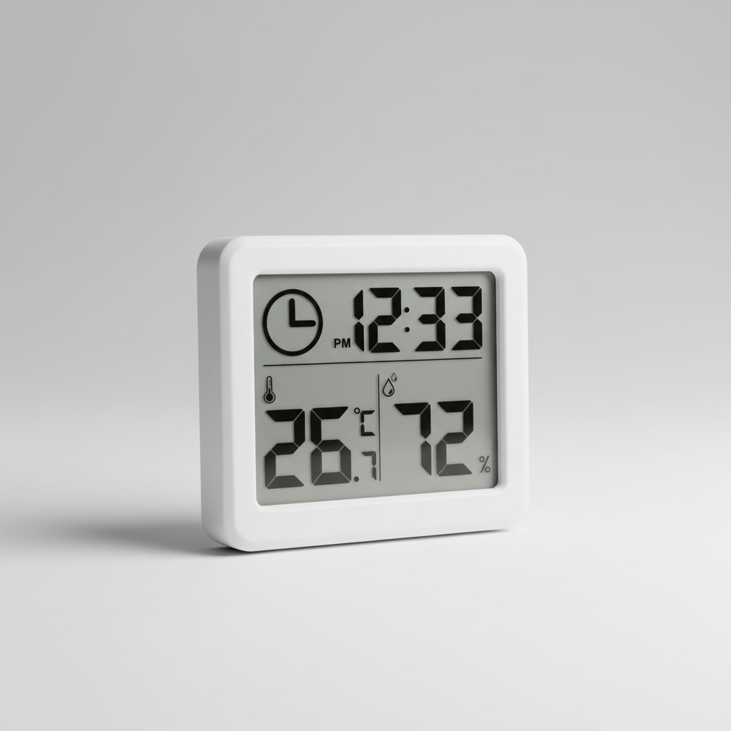 Digital desk and wall clock with temperature and humidity display