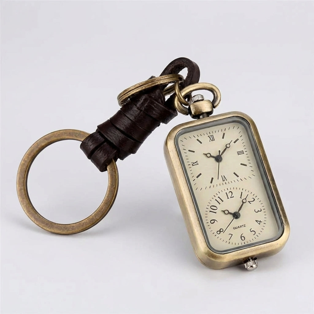 Retro square pendant watch with dual time dials and vintage styling