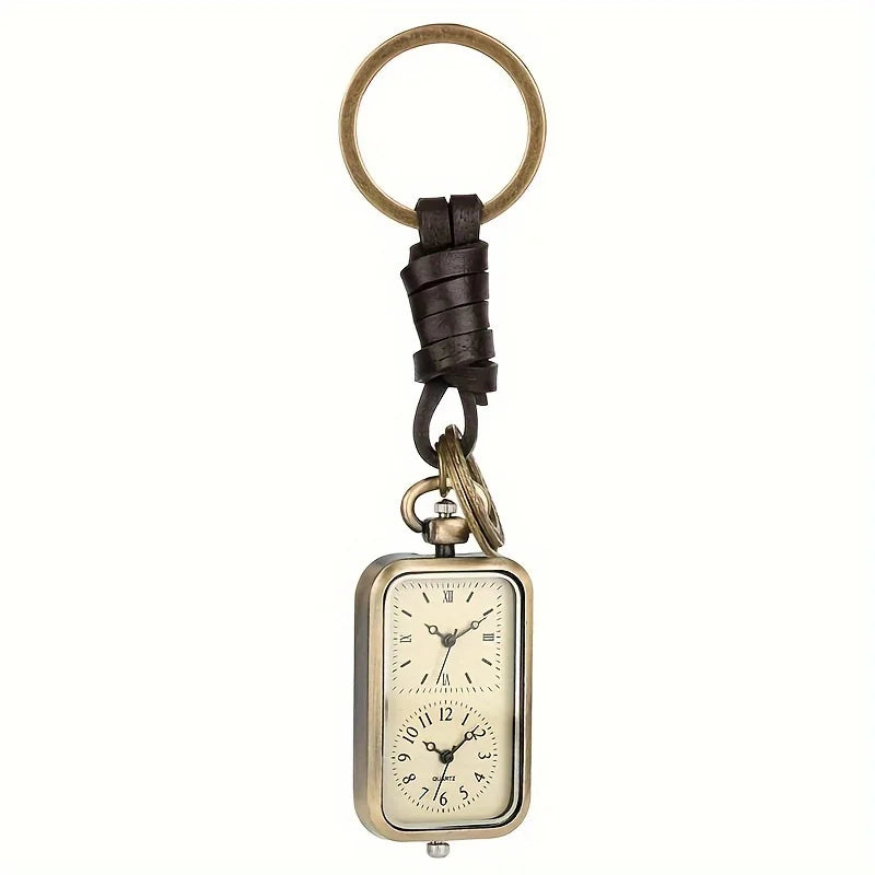 Retro square pendant watch with dual time dials and vintage styling