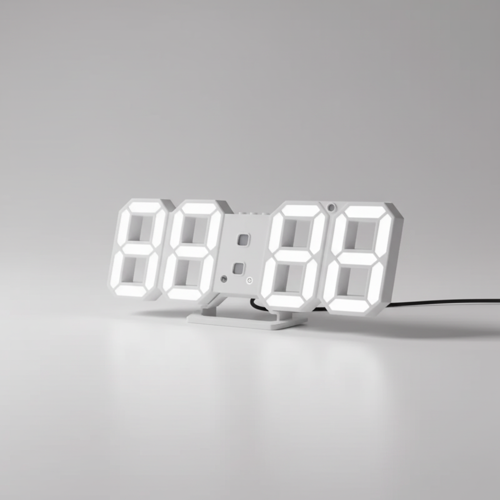 Modern 3D LED digital wall clock with large digits and calendar display
