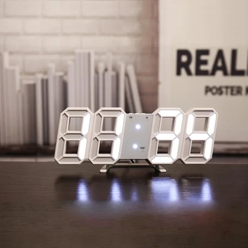 Modern 3D LED digital wall clock with large digits and calendar display