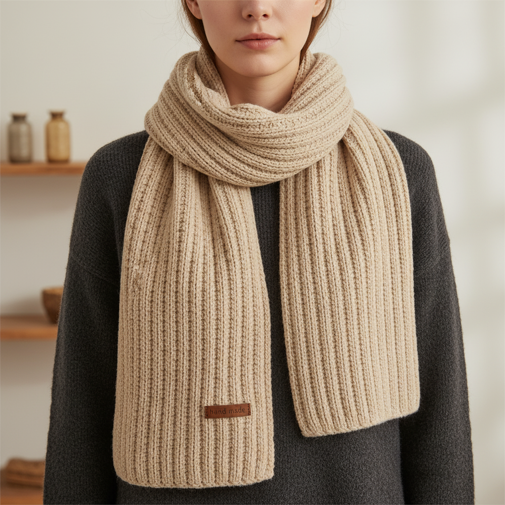 Chunky knit long scarf with cashmere-like softness for winter warmth