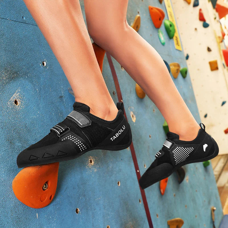 Entry-level climbing shoes with velcro strap and grippy anti-slip sole