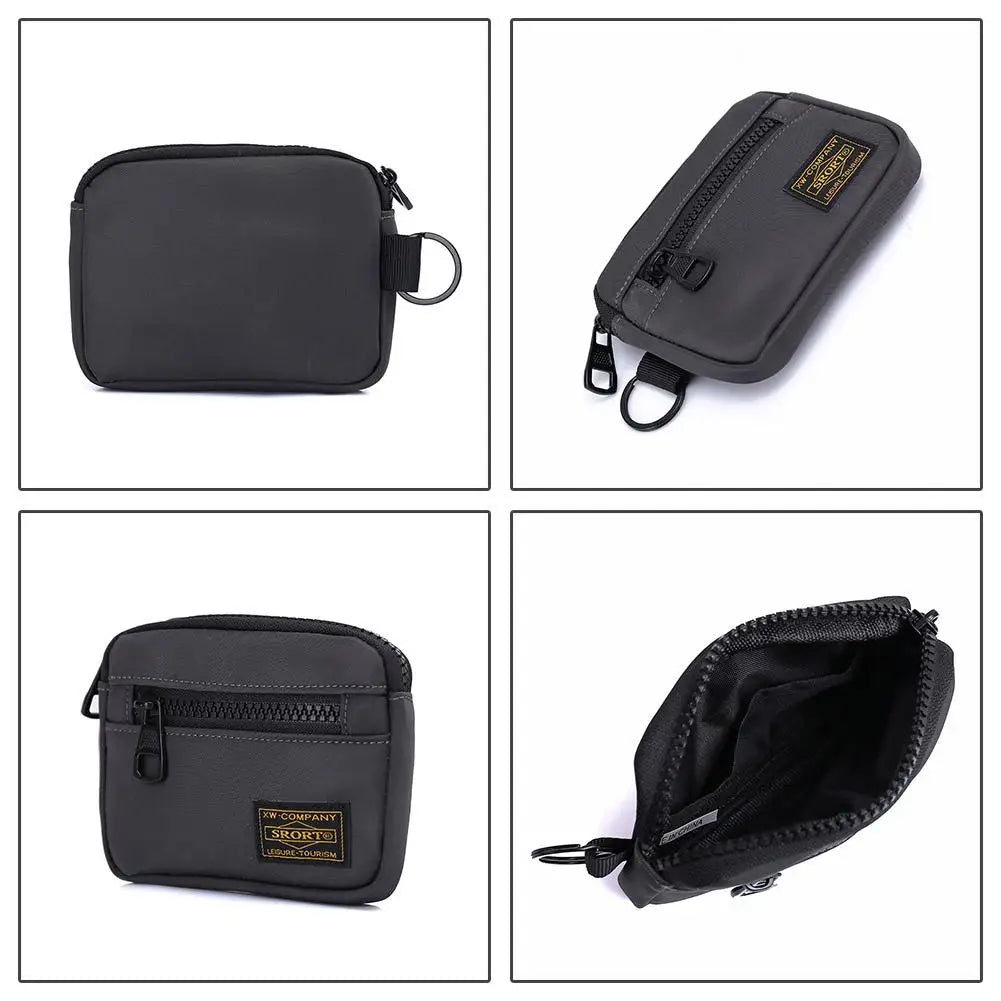 Compact zipper coin pouch with key ring attachment and front pocket
