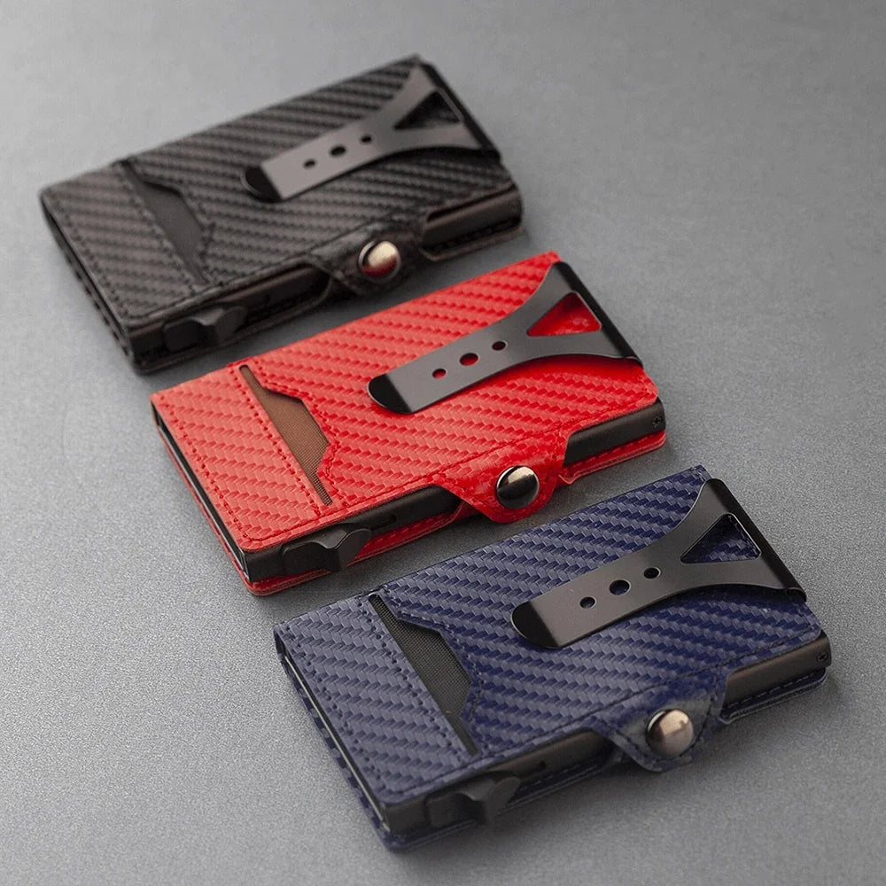 Slim pop-up card wallet with RFID blocking and money clip