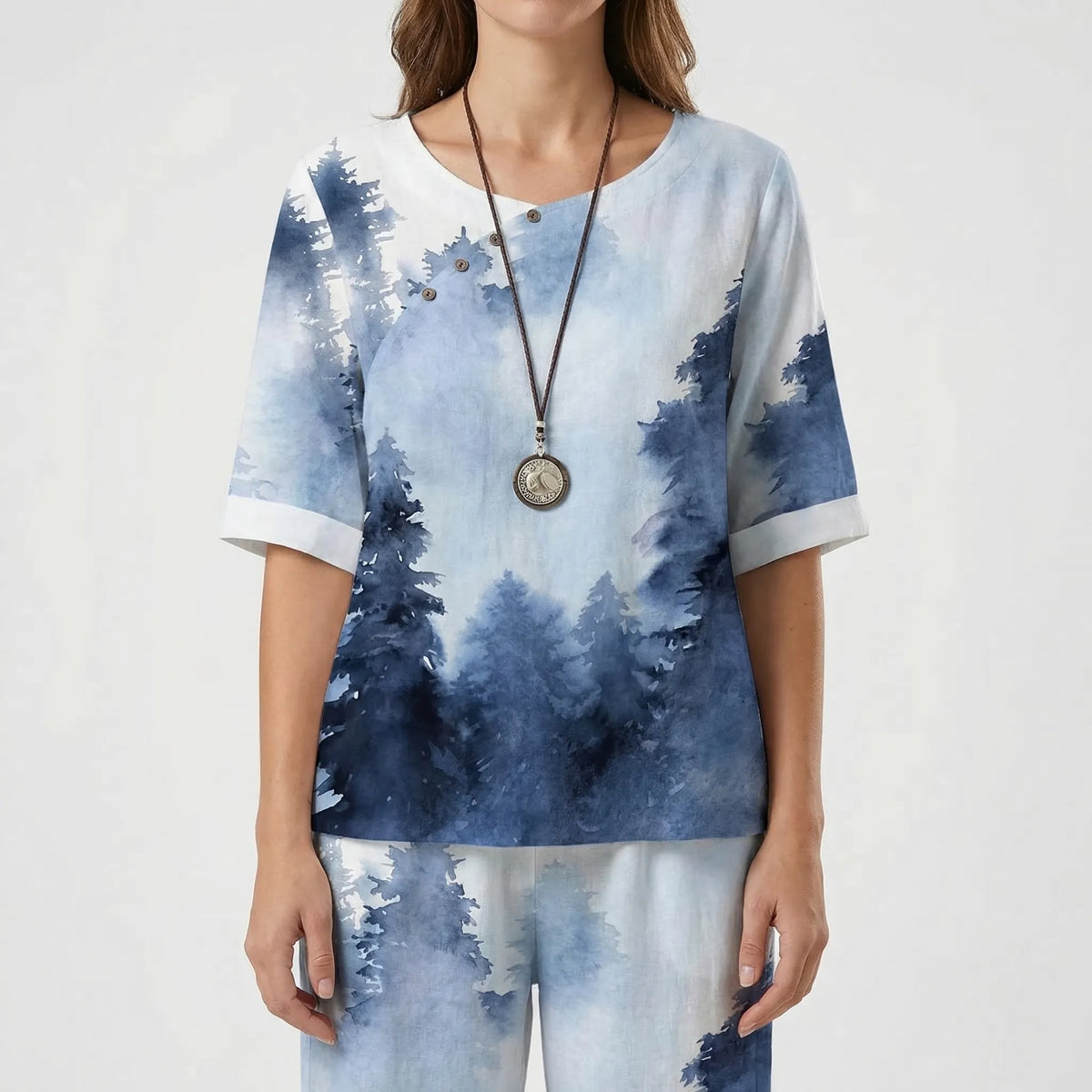 Women's clover print short-sleeve top and high-waist pant set