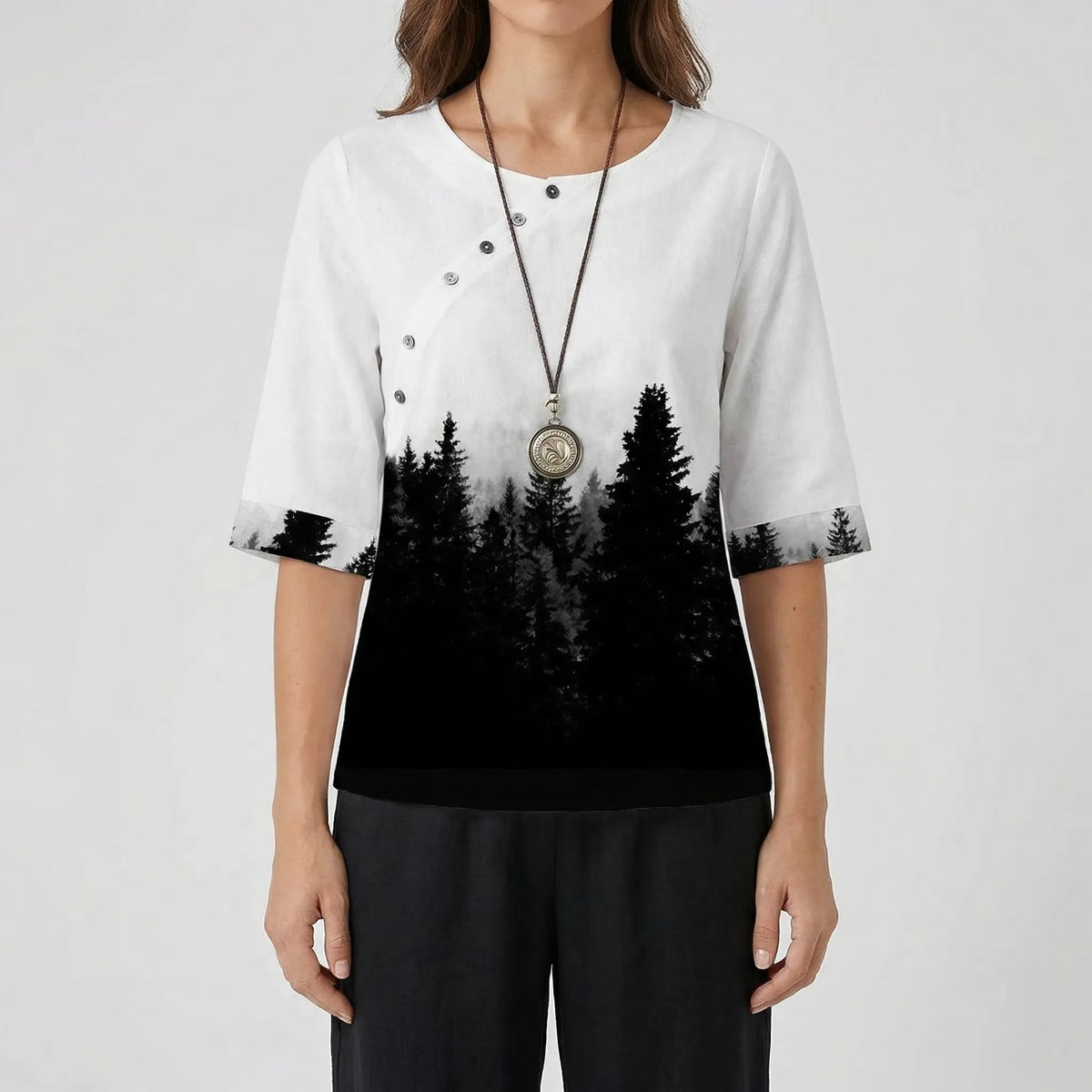 Women's clover print short-sleeve top and high-waist pant set