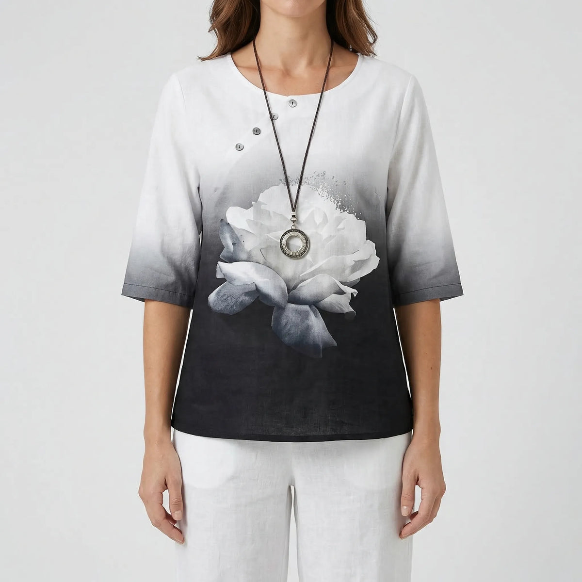 Women's clover print short-sleeve top and high-waist pant set