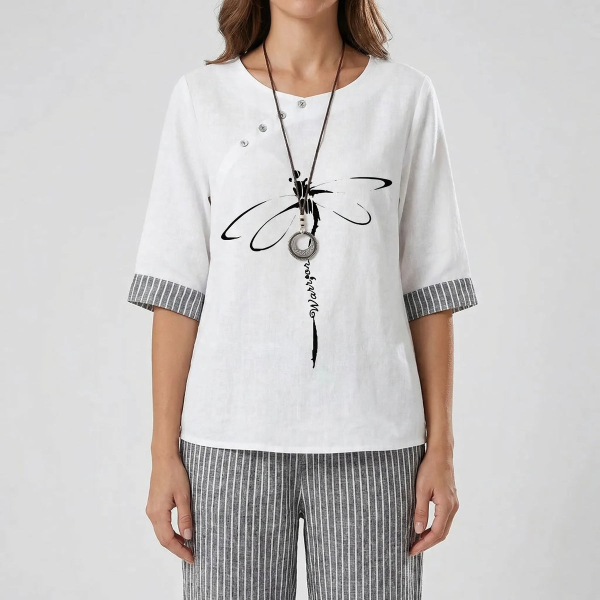 Women's clover print short-sleeve top and high-waist pant set