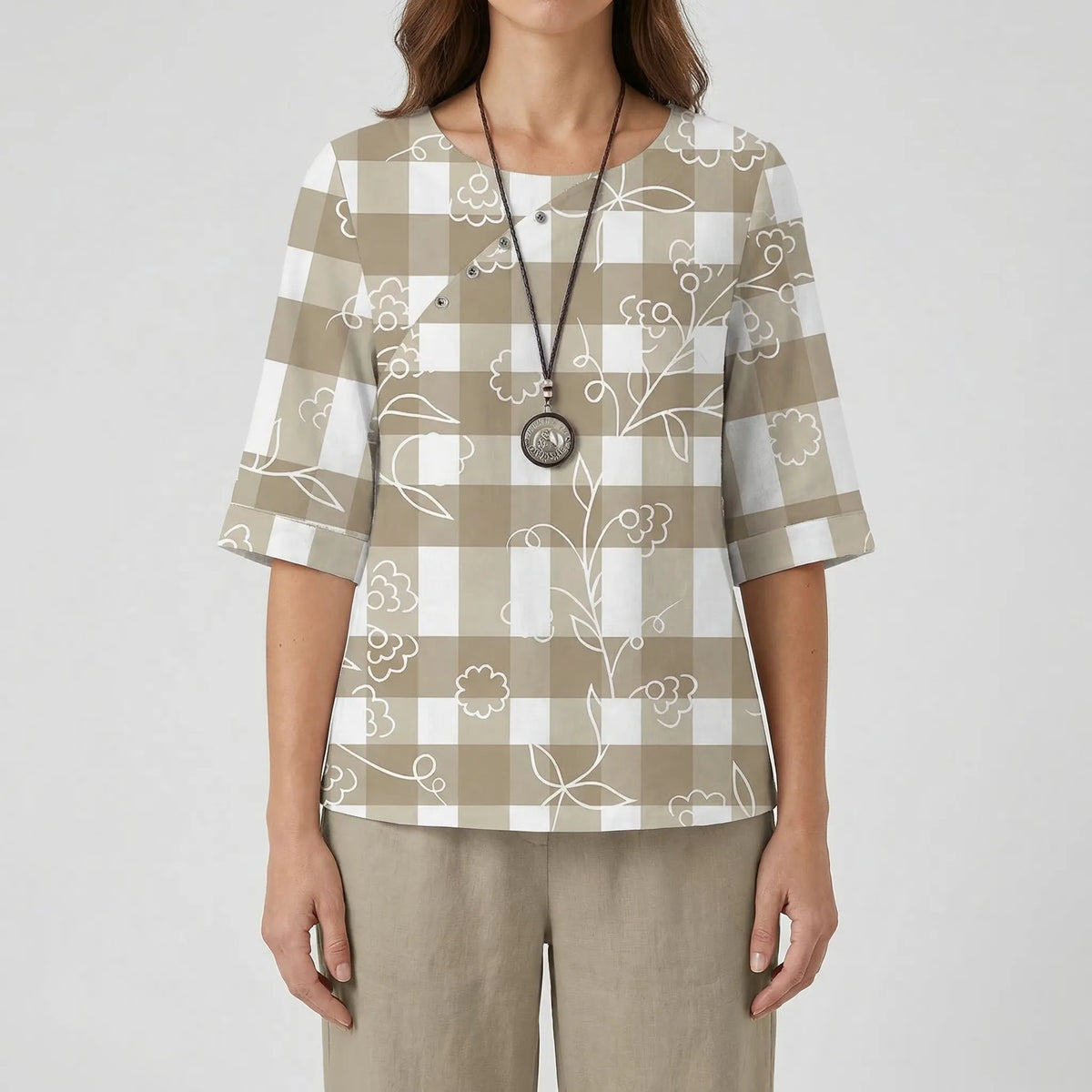 Women's clover print short-sleeve top and high-waist pant set