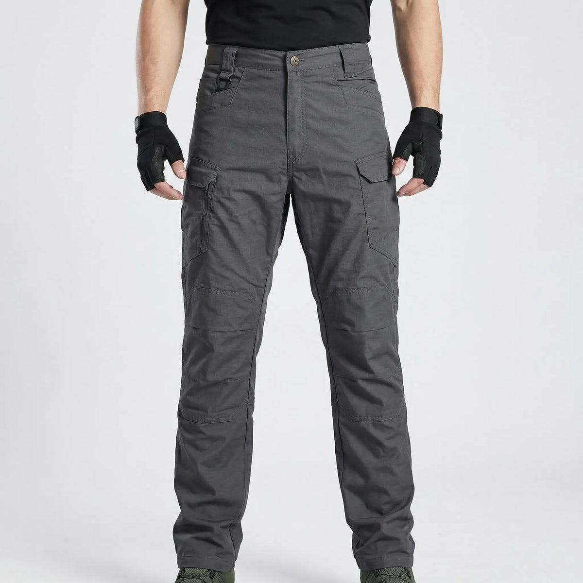 Tactical cargo trousers with multiple pockets and water-repellent finish