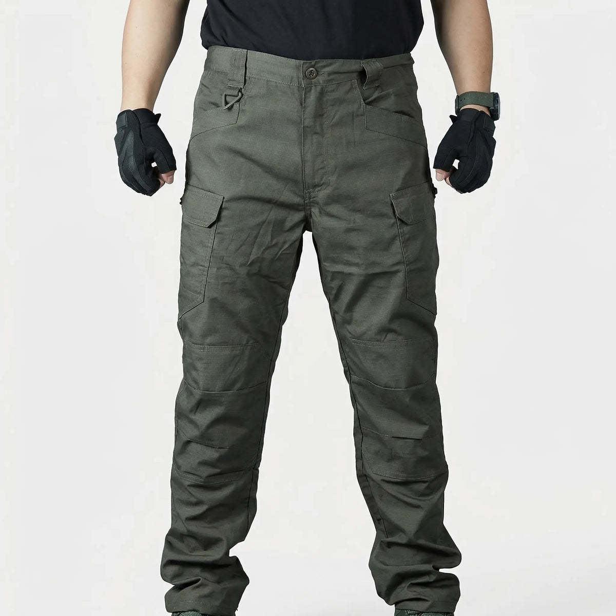 Tactical cargo trousers with multiple pockets and water-repellent finish