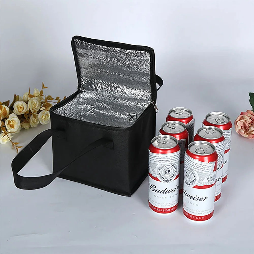 Portable insulated lunch cooler bag with foldable design and reinforced handles