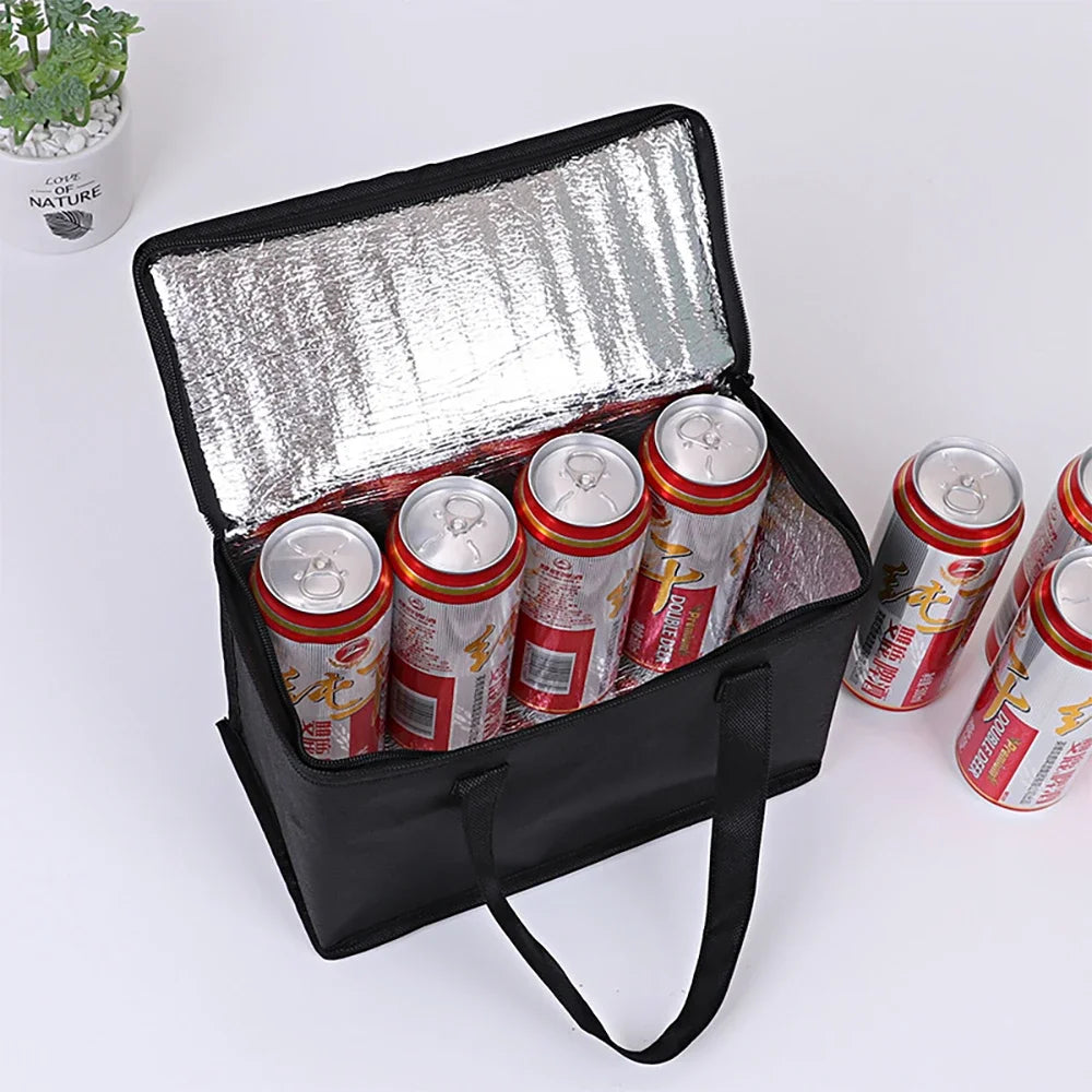 Portable insulated lunch cooler bag with foldable design and reinforced handles