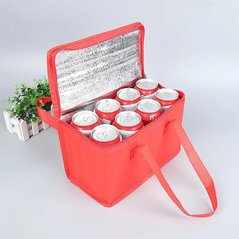Portable insulated lunch cooler bag with foldable design and reinforced handles