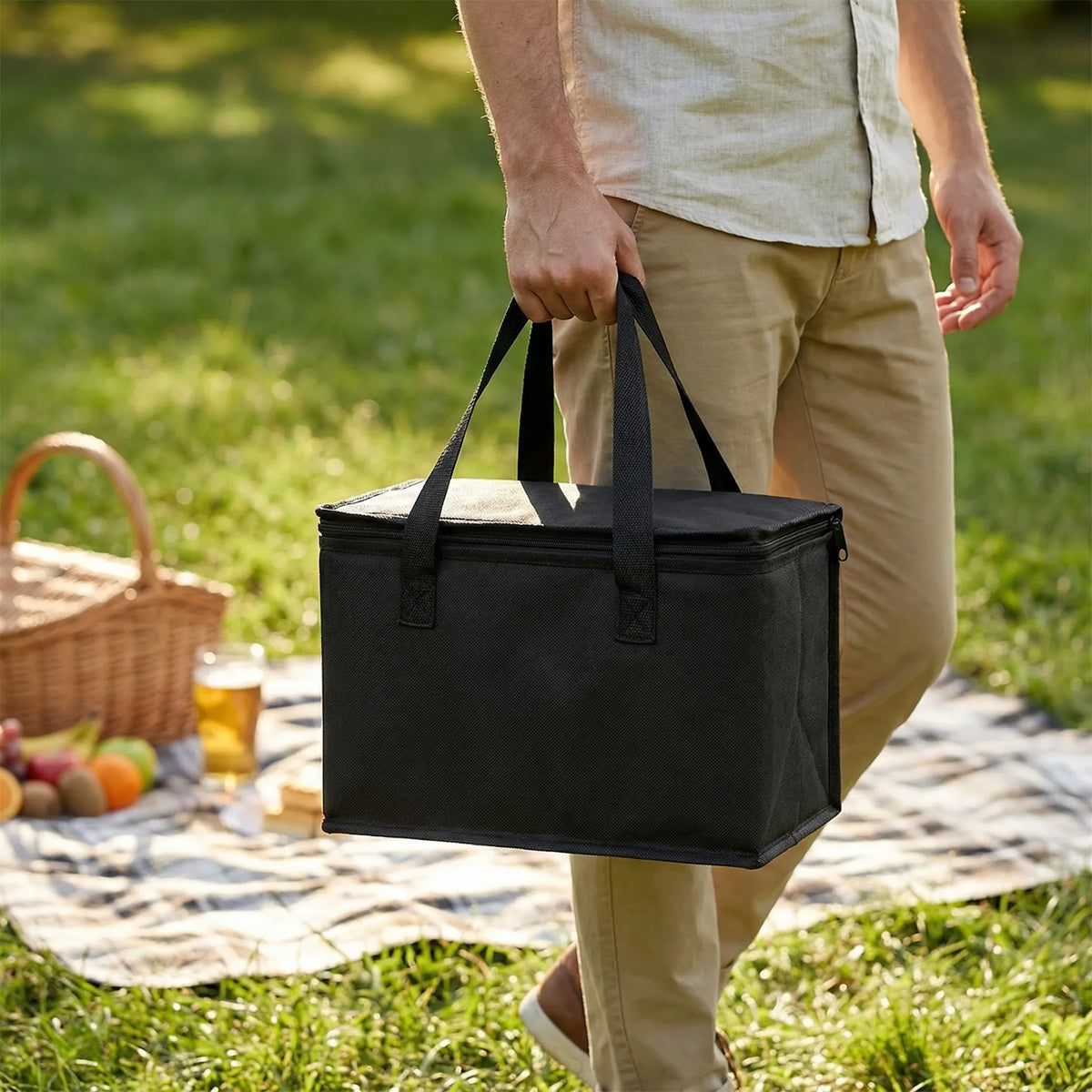 Portable insulated lunch cooler bag with foldable design and reinforced handles