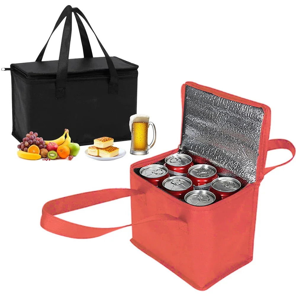 Portable insulated lunch cooler bag with foldable design and reinforced handles