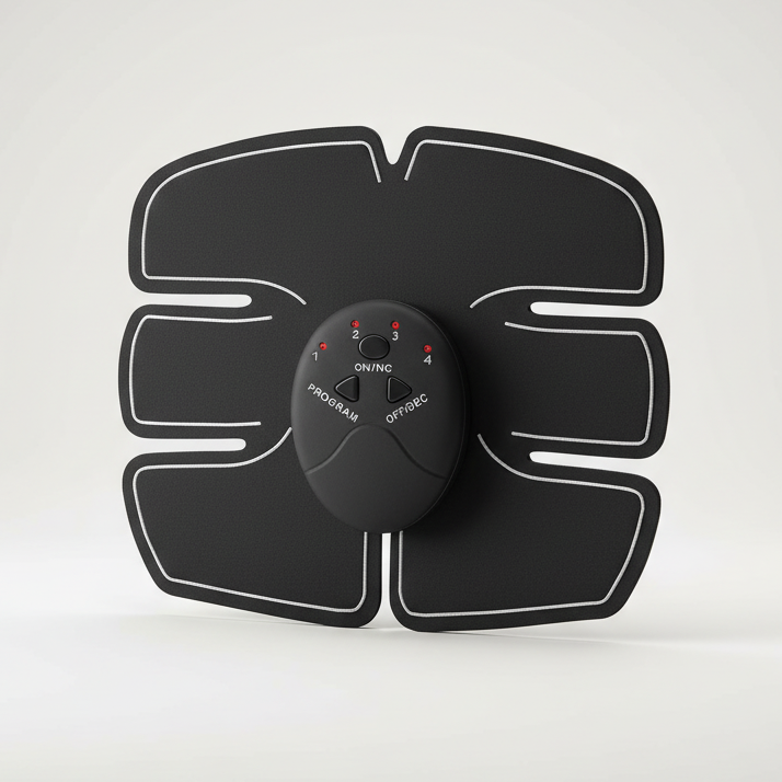 Wireless EMS abdominal trainer with composite pads for muscle stimulation