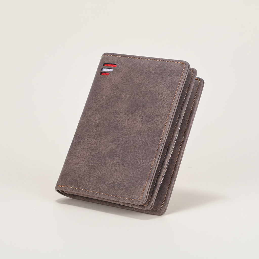 Compact men's wallet with secure zipper coin pocket and multiple card slots