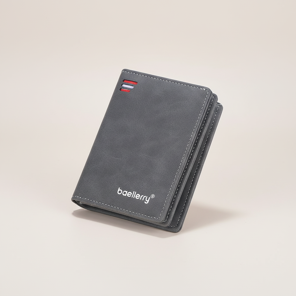Compact men's wallet with secure zipper coin pocket and multiple card slots