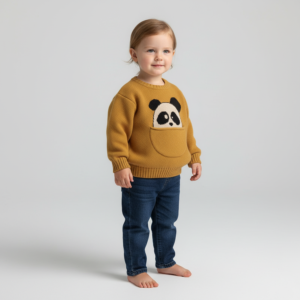 Kids cotton knit sweater with cute pocket design and long sleeves