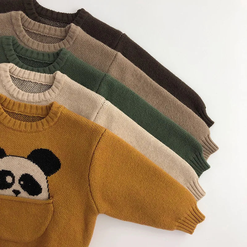 Kids cotton knit sweater with cute pocket design and long sleeves