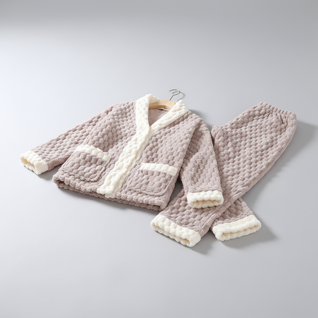 Two-piece long-sleeve pyjama set with thickened plush warmth