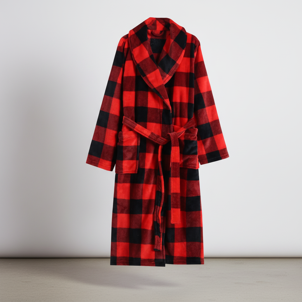 Long plush bathrobe with shawl collar and front pockets