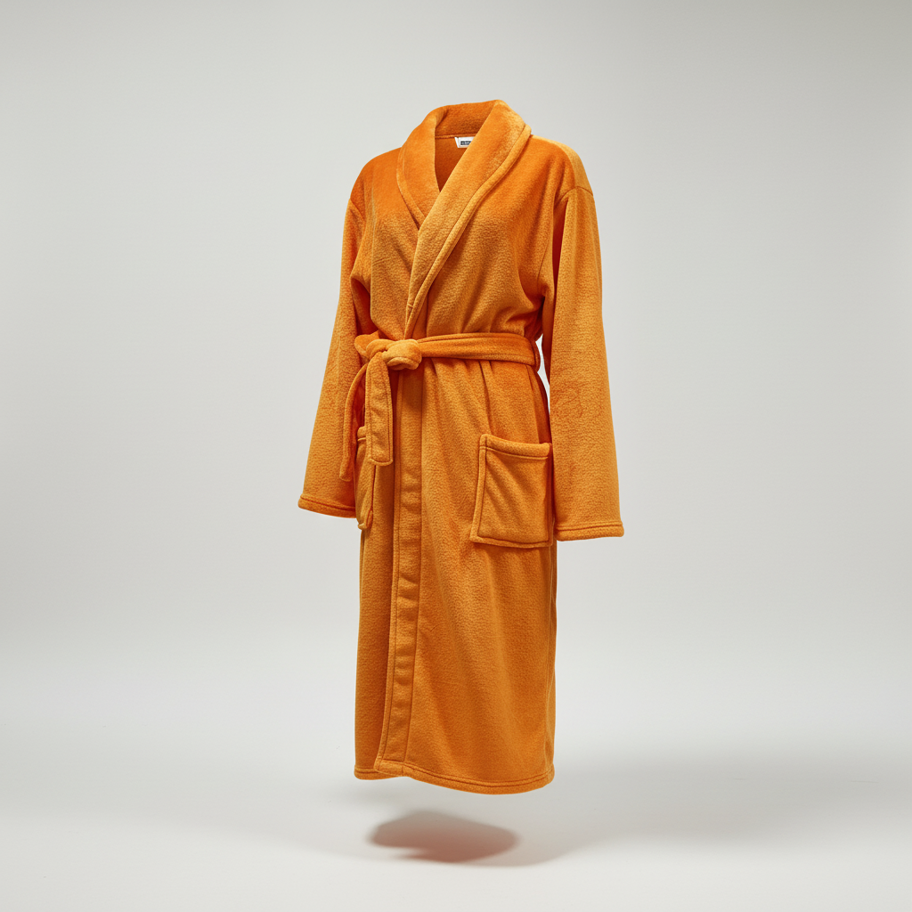 Long plush bathrobe with shawl collar and front pockets