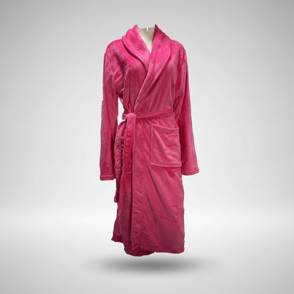 Long plush bathrobe with shawl collar and front pockets