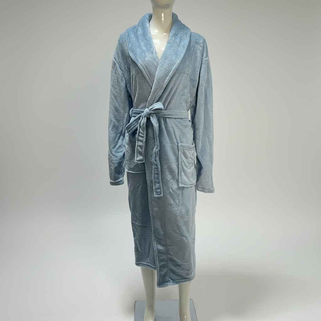 Long plush bathrobe with shawl collar and front pockets