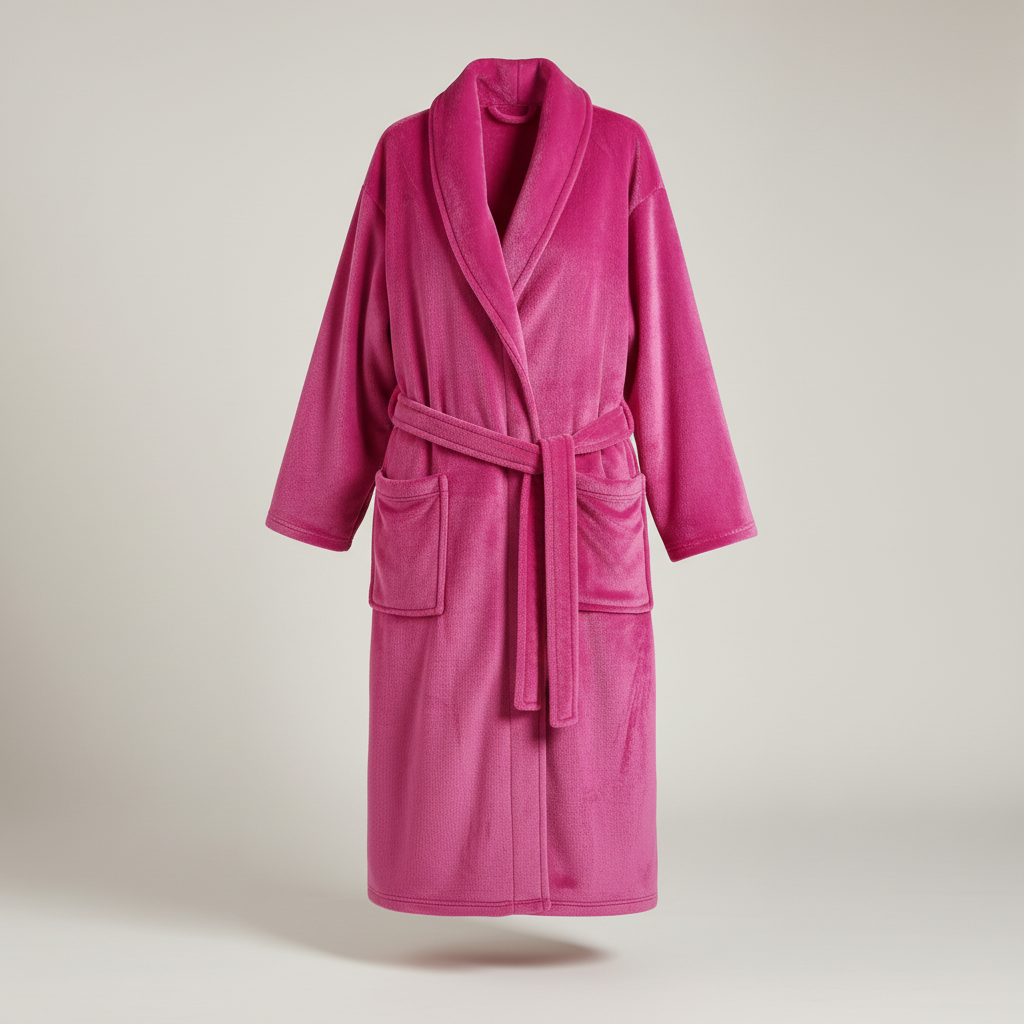 Long plush bathrobe with shawl collar and front pockets