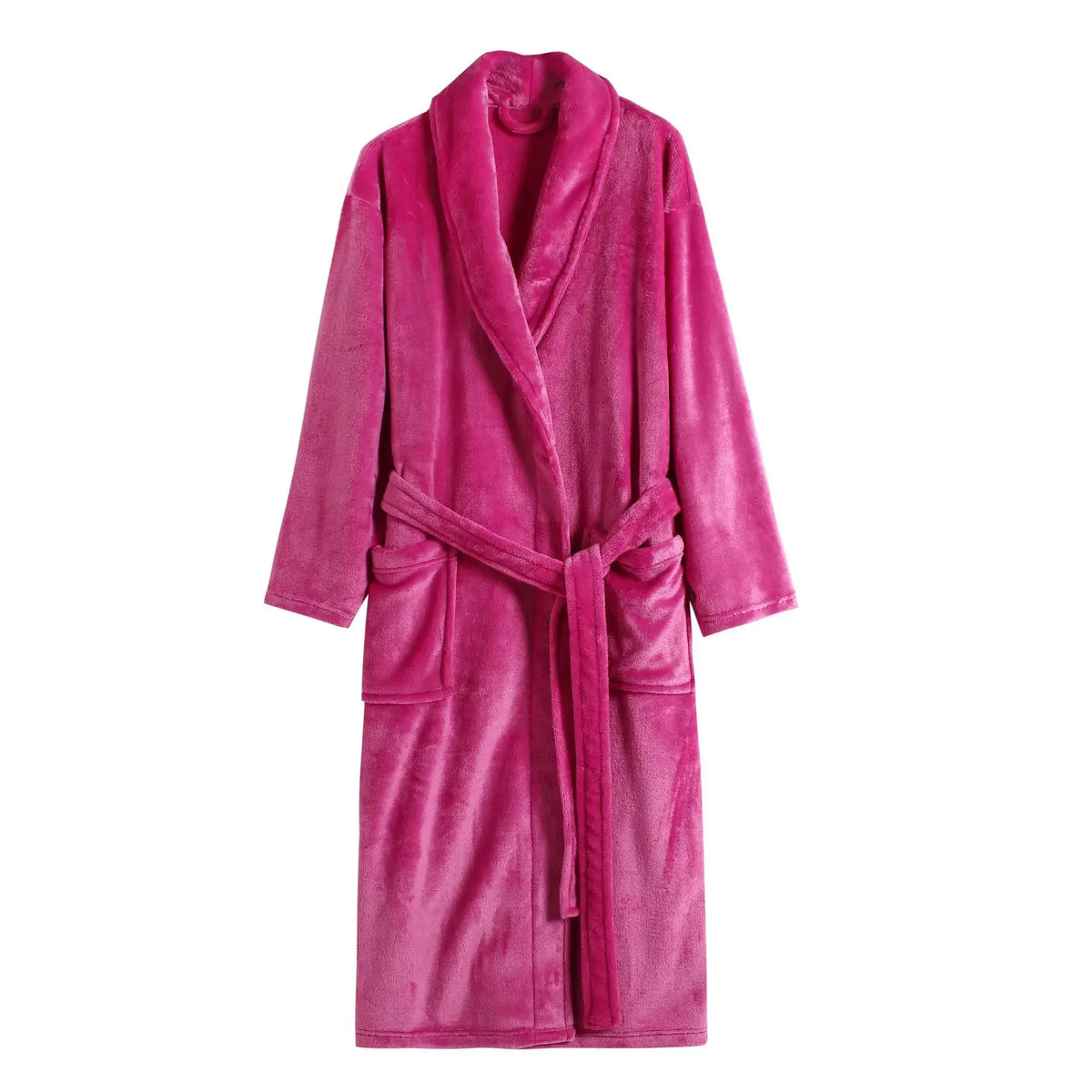 Long plush bathrobe with shawl collar and front pockets