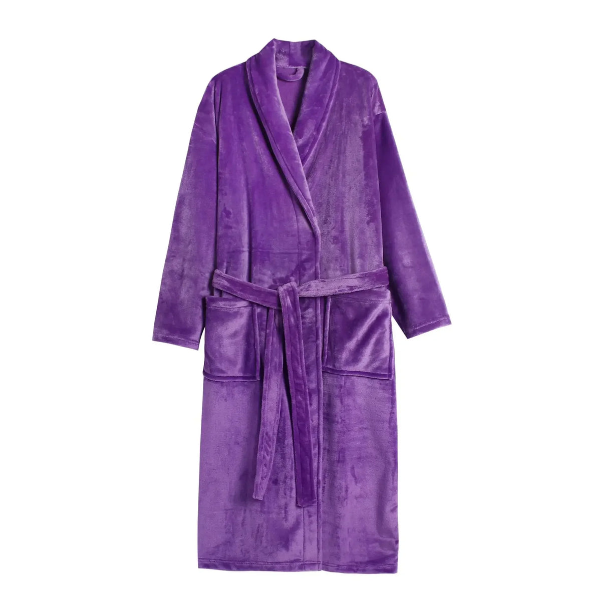 Long plush bathrobe with shawl collar and front pockets