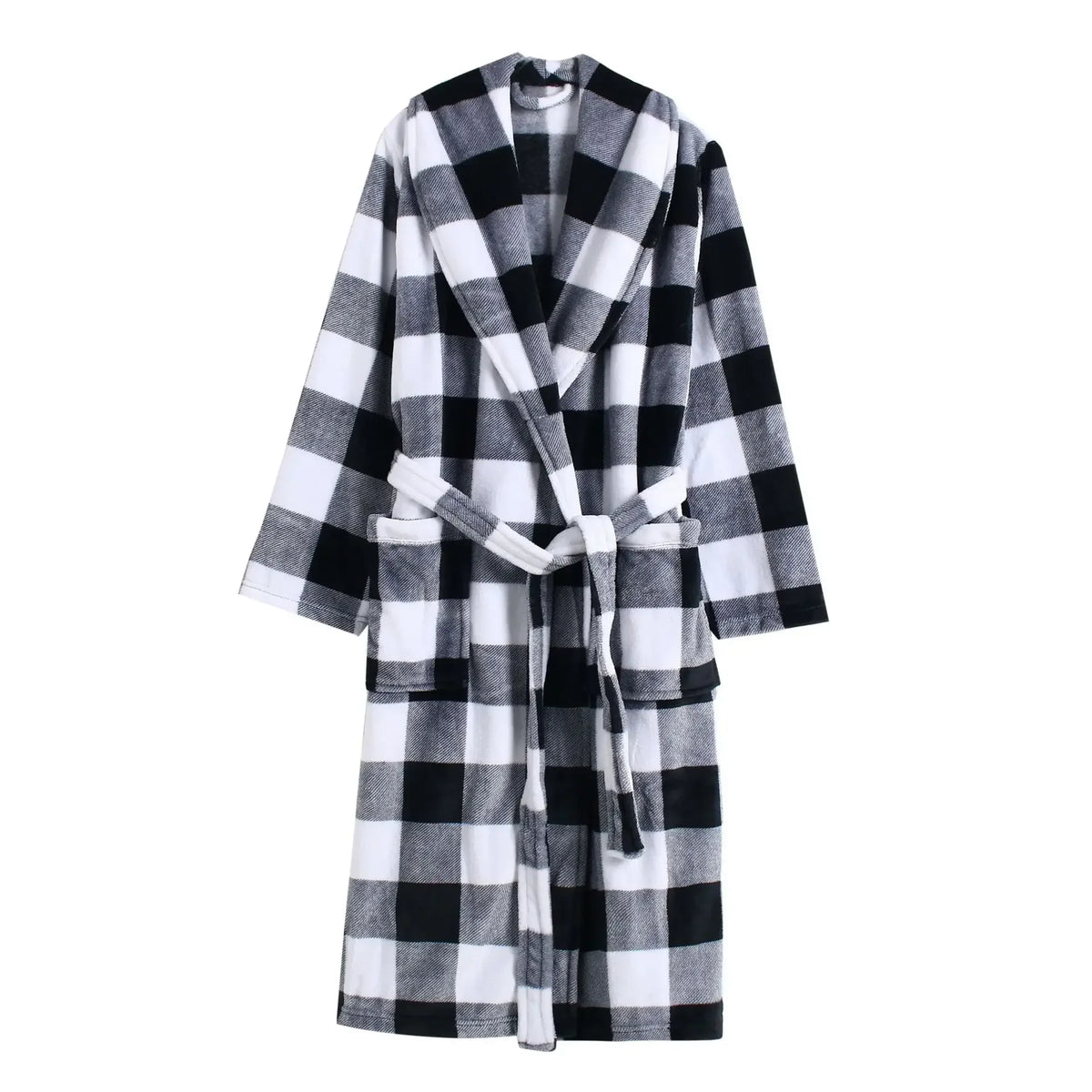 Long plush bathrobe with shawl collar and front pockets