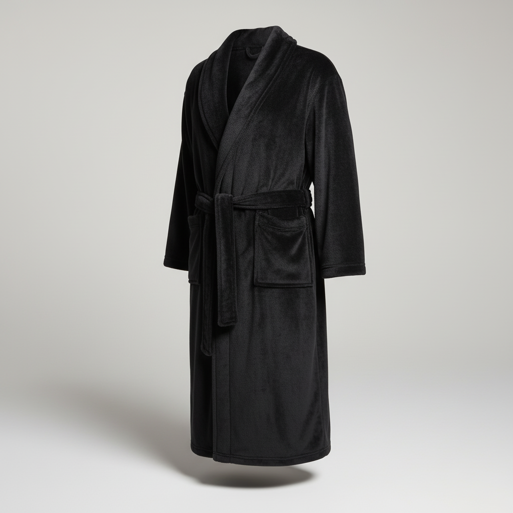 Long plush bathrobe with shawl collar and front pockets