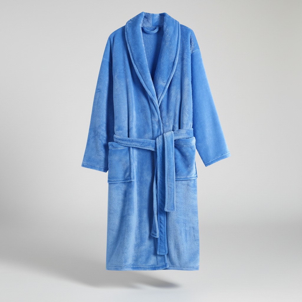 Long plush bathrobe with shawl collar and front pockets