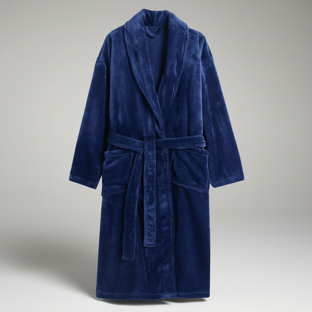 Long plush bathrobe with shawl collar and front pockets