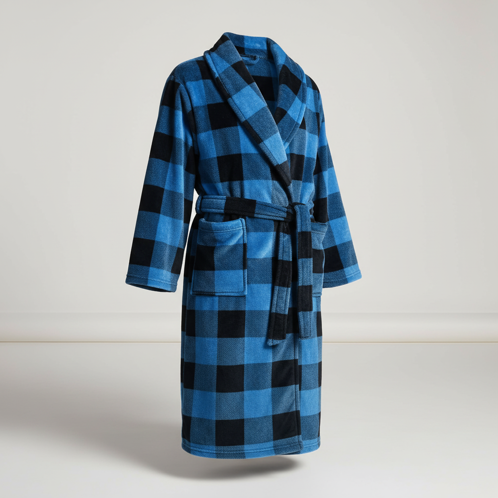 Long plush bathrobe with shawl collar and front pockets