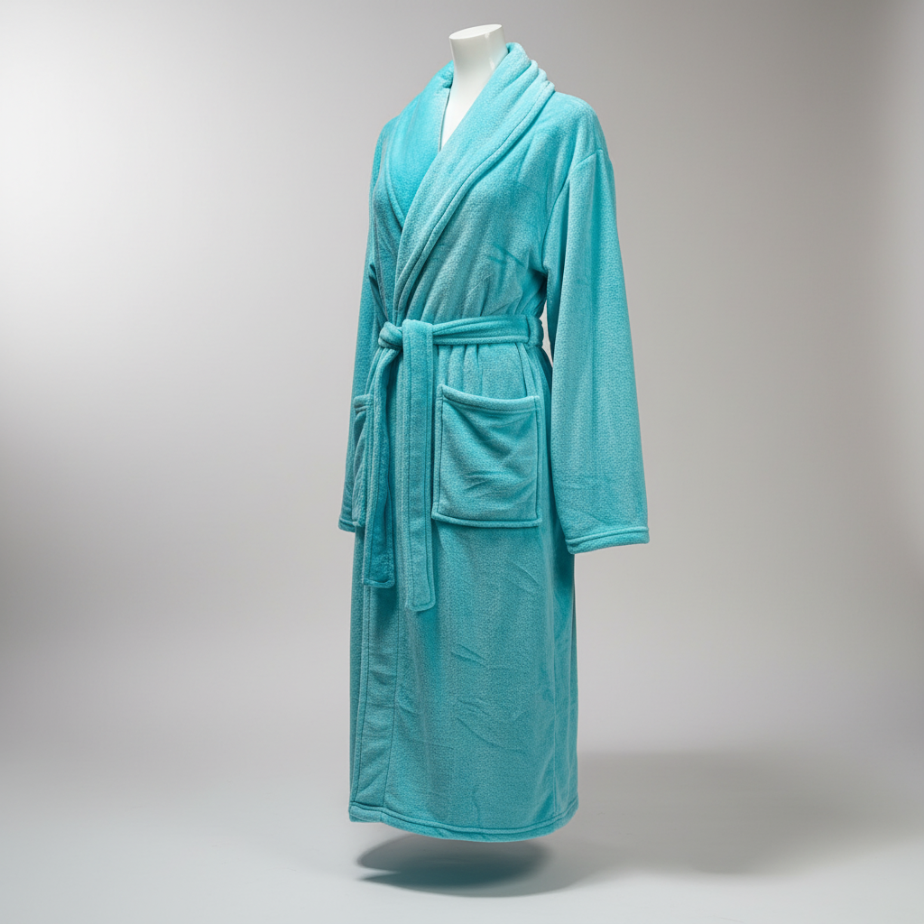 Long plush bathrobe with shawl collar and front pockets