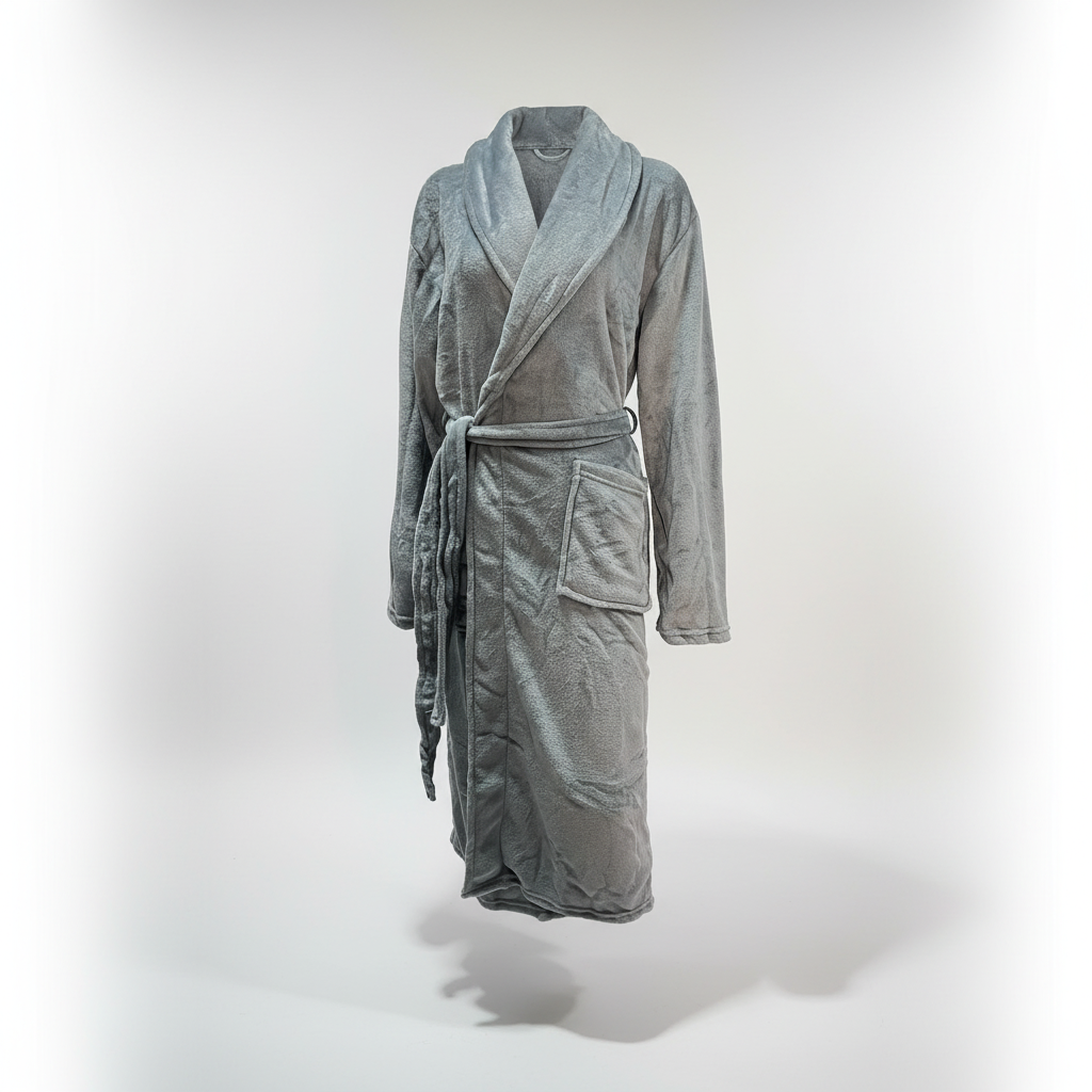 Long plush bathrobe with shawl collar and front pockets